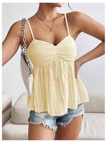 Verdusa Women's Cute Peplum Babydoll Summer Tops Y2k Casual Going Out Top | Spaghetti Strap Cami, Dressy Casual Ruched Tops thumbnail 4