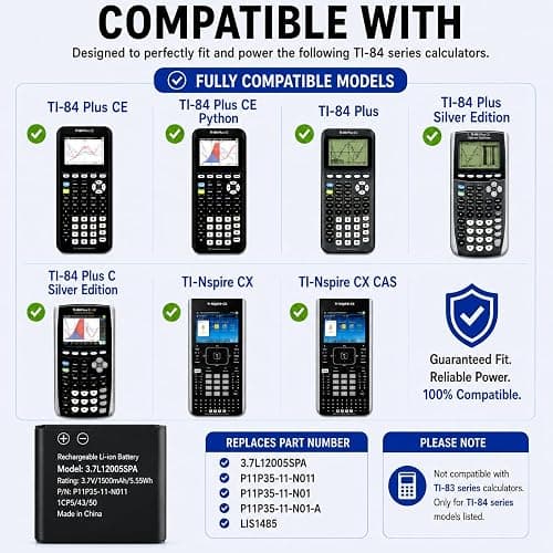 TI-84 Plus CE Battery Replacement Fit Texas Instruments TI-84 Plus CE C Graphing Calculator, TI NSpire CX/CX II/CX CAS, P11P35-11-N01 & 3.7L12005SPA Battery, Fix Dead Power Issue & Error Validating OS thumbnail 6