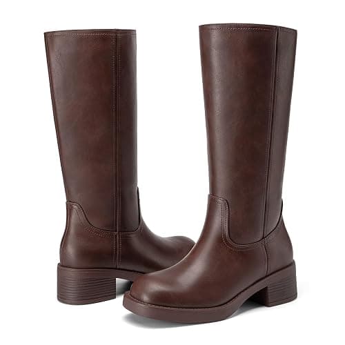 Athlefit Women's Knee High Boots Square Toe Chunky Block Riding Tall Boots for Women Low Heel thumbnail 5