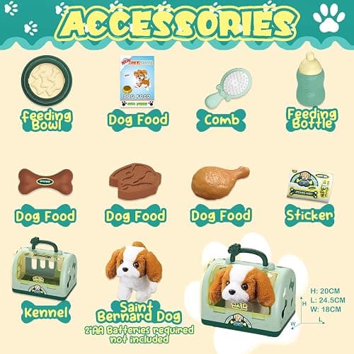 TEUVO Pet Care Play Set Robot Dog Toys for Kids, 12Pcs Kids Pretend Play Feeding Walk Bark Puppy Pet Toys with Interactive Electric Dog Plush & Cage, Xmas Gifts for Girls Toddlers 3 4 5 6 7 Years Old thumbnail 6