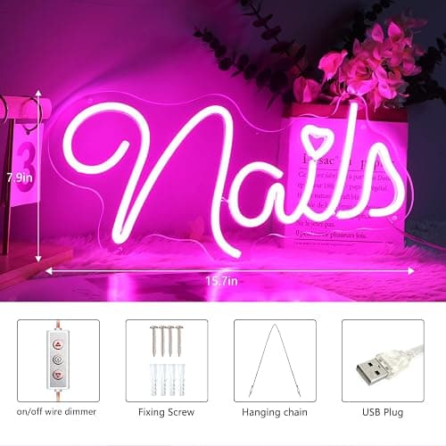 MinIeoh Nails Neon Sign, Nails LED Sign, Nail Salon Decor Open Welcome Signage Business Store Light, Nail Room Decor Beauty Salon Wall Decor Light Aesthetic Room Makeup Nail Studio thumbnail 8