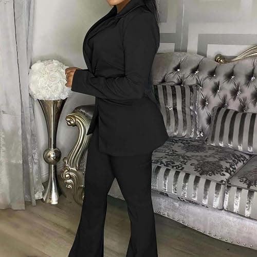 Women's Long Sleeves Blazer & Trouser-Suit - Slim Fit Jacket & Pants - Lapel Buttons - Elegant Office Formal Business Suit Set - UK Size thumbnail 5