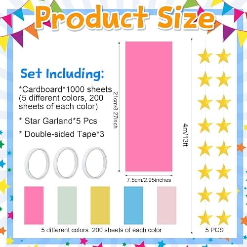 Maitys 500 Sheets Paper Chain Strips and Mirror Star Garland 13 Feet Paper Crafts Banner with Double Sided Tape for Crafting Birthday Wedding Festival Theme Party Decor (Candy,3 x 8 Inches) thumbnail 2