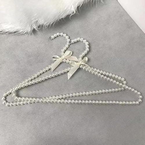Psivika 10 Pack Plastic Pearl Beaded Bow Clothes Dress Coat Hangers Closet Coat Storage Organizer, 16 Inches Width (Pink) thumbnail 8