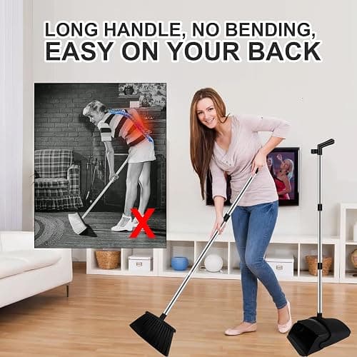UDUK Black Broom and Dustpan Combo Set, 51" Long Handle Broom | Hands-Free Pet Hair Cleaning, Built-in Comb Dustpan, Space-Saving Storage, Multi-Surface Use for Home, Kitchen & Office thumbnail 3