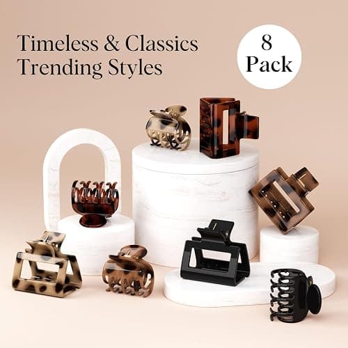 Oeusnael 8 PCS Medium Hair Clips for Women Girls - 2 Styles Rectangle and Double Row Teeth Small Claw Clips for Thin Thick Hair, Strong Hold Jaw Clips Stylish Leopard Print Hair Accessories, Tortoise thumbnail 8