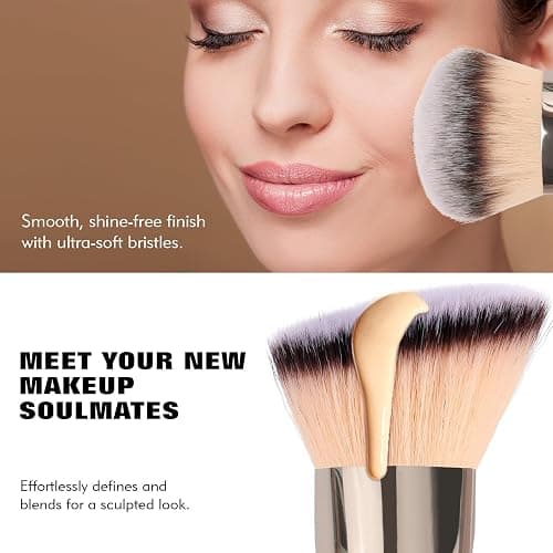 Dual-Ended Foundation Brush: Round & Angled Pro-Grade makeup brushes, 100% Vegan Synthetic Makeup Brush for Flawless Blending and Application of Liquid, Powder, Cream, Blush thumbnail 4