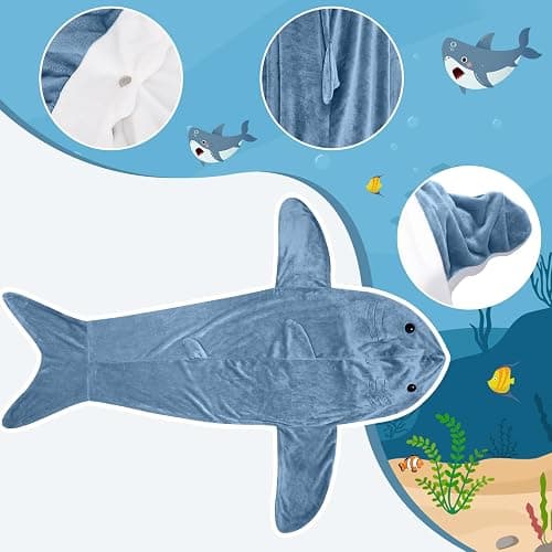 TBGENIUS Shark Blanket Hoodie Onesie for Adults and Kids, Cozy Flannel Shark Sleeping Bag thumbnail 5
