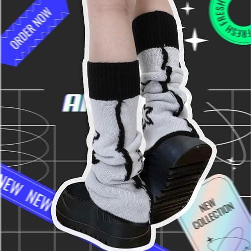 Nogeqi Star Black Leg Warmers for Girls,Skelanimals Leg Warmers Y2k,Gothic Skull Print Legwarmers,Wear Both Sides Kawaii Legs Warmer Fluffy,Gothic Accessory for Women and Girl (Double-Sided) thumbnail 6