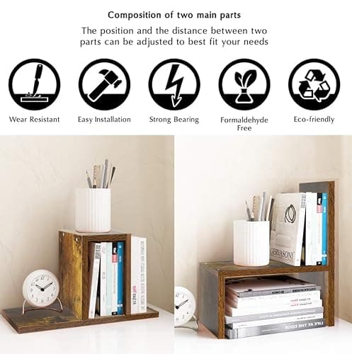 Jerry & Maggie - Desktop Organizer Office Storage Rack Adjustable Wood Display Shelf, Birthday Gifts Toy Home Decor Free Style Rotation Display True Natural Stand Shelf (Natural Wood Tone) thumbnail 8