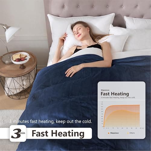Wapaneus Heated Blanket Electric Blanket 72" x 84" Full Size with 10 Heating Levels and 12 Hours time Settings, Flannel Fast-Heating Electric Blanket, ETL Listed, Machine Washable,Dark Blue thumbnail 4