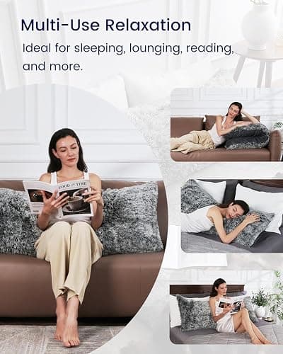 ZonLi Fluffy Body Pillow, Full Body Pillows for Adults, Long Pillow for Sleeping with Removable Cover and Adjustable Filling for Side Sleeper & Pregnancy，Large and Firm Pillow, Machine Washable(Grey) thumbnail 5