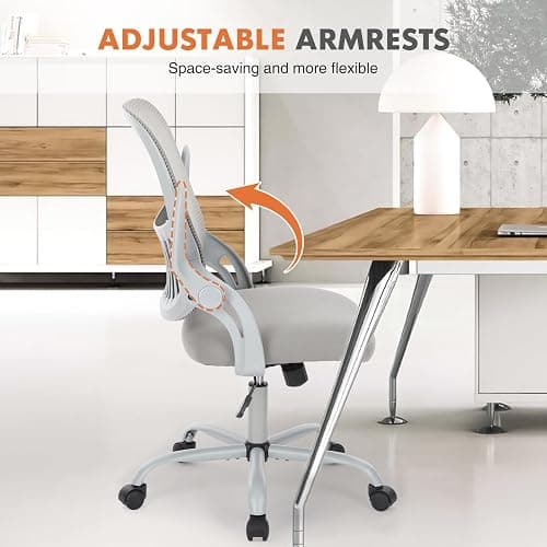 Sweetcrispy Ergonomic Office Desk Chair Mesh Adjustable Swivel Mid-Back Computer Chair with Lumbar Support Comfy Flip-up Arms for Home Office thumbnail 4