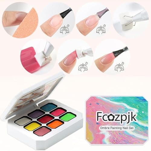 Fcozpjk Gradient Paint Nail Gel, 9 Colors Neon Ombre Gel Polish Aura Nails Blush Blooming Flower French Tips Drawing Summer Hot Pink Orange Green Vibrant Fluorescent Gels Manicure Palette UV/LED Cure thumbnail 4