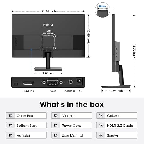 KOORUI 24 Inch Gaming Monitor 144Hz Full HD 1920 x 1080p IPS Ultra-Slim Display with HDMI VGA, Adaptive Sync, 99% SRGB, VESA 100x100mm, Eye Care, Tilt, Black, E2411K thumbnail 8