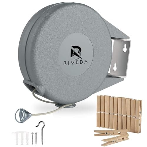 Retractable Clothesline - Portable Heavy Duty Indoor and Outdoor Washing Line - 45 Feet PVC Retracting Clothes Line with Wall Mount Hang The Wet Dry Clothing Laundry - Easy Installation (Grey) - Image 1