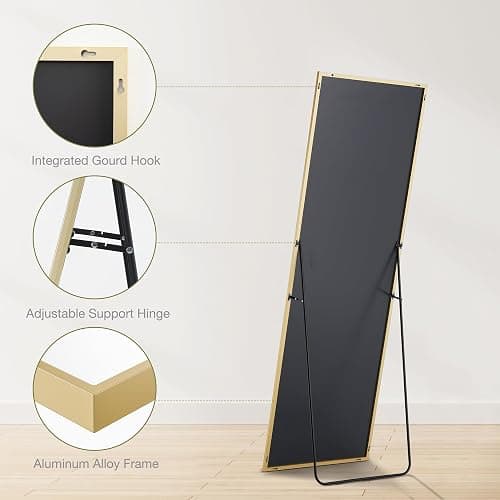Sweetcrispy 65"x21" Full Length Mirror Full Body Floor Mirror Standing Hanging or Leaning Wall, Wall Mirror with Stand Aluminum Alloy Thin Frame for Bedroom Cloakroom,Gold thumbnail 5