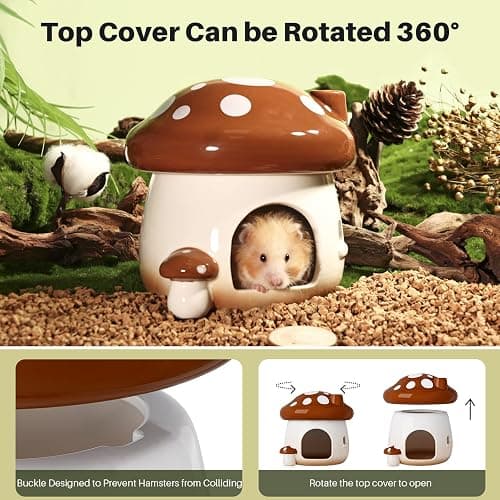 BUCATSTATE Hamster Hideout Ceramic, Mushroom Shape Hamster House and Habitats Ideal for Dwarf Hamsters, Gerbils, Mice, Syrian Hamsters, Chipmunk or Other Small Pets (Brown-Large) thumbnail 5