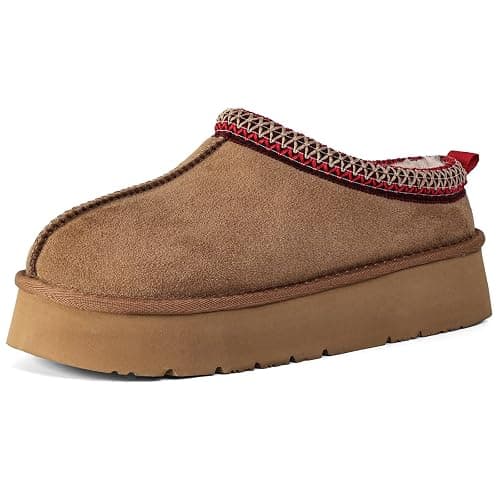 OOW Genuine Suede Platform Slippers for Women with Memory Foam Fuzzy House Shoes for Indoor Outdoor - Image 1