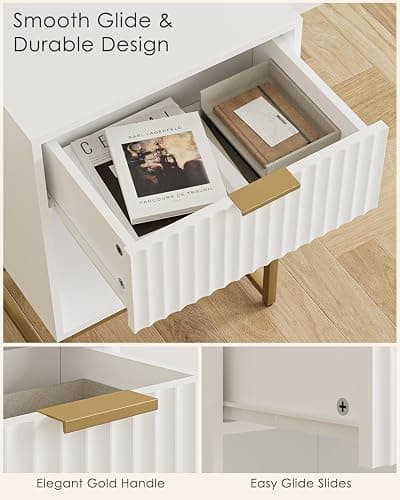 Masupu Fluted Nightstand,Modern Night Stand Wood Bedside Table with Storage Drawer Side End Table for Bedroom,Living Room,Office,White thumbnail 5