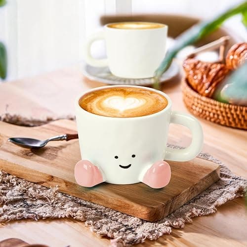 EWCEFIC Coffee Mugs,Cute funny Mug For Women, 380ml Unique Ceramic Coffee Tea Cups, Office Mug Gift (pink) thumbnail 5