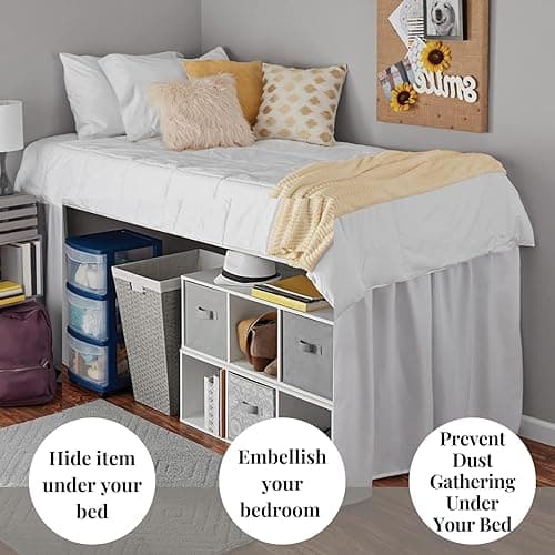 Dorm Bed Skirt Twin XL - Ruffled 36" Drop, 100% Microfiber, White Solid - Dorm Room Essentials and Décor - Twin XL - 36" Drop - White Solid thumbnail 4