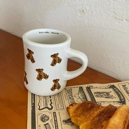 Heardbeli Women Girls Creamy White Cartoon Bear Mugs Ceramic Coffee Mug Water Cup 350ML/12OZ. Cute Funny Novelty Gift thumbnail 2