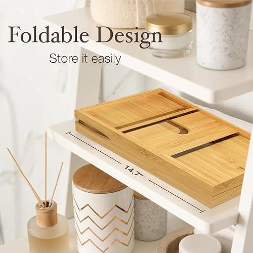 Bathtub Tray Caddy - Premium Bamboo Expandable Bath Tub Tray Table, Luxurious Wooden Bath Caddy for Books, Tablets, Wine, Bathroom Accessories, Spa Essentials, Housewarming, Wedding - Bamboo thumbnail 5