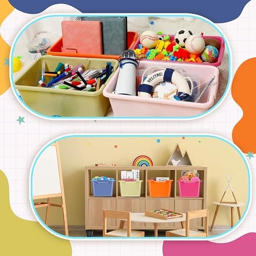 Dandat 16 Pcs Plastic Book Bins for Classroom Library Cubby Bins Scoop Front Stackable Toy Storage Tubs Containers for School Office Home Nursery Playroom Organization(Vintage Color) thumbnail 4