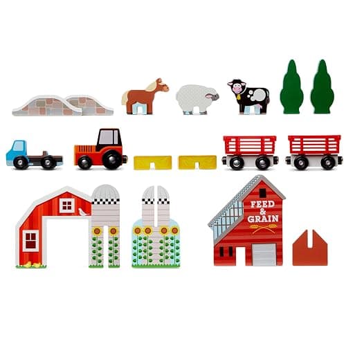 Melissa & Doug 17-Piece Wooden Take-Along Tabletop Farm, 4 Farm Vehicles, Play Pieces, Barn, Grain House Take-Along Pretend Play Toy Barn Toys for Toddlers Ages 1+ thumbnail 8