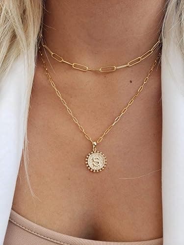 Yoosteel Christmas Gifts for Women, Gold Initial Necklaces for Women 14K Gold Plated Dainty Layering Paperclip Link Chain Necklace Coin Initial Layered Necklace Birthday Gifts Stocking Stuffers thumbnail 4