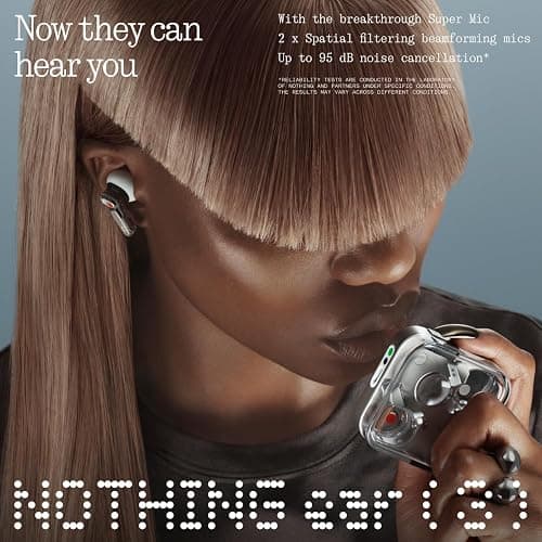 Nothing Ear (3) Wireless Earbuds Super Mic 45dB Hybrid Active Noise Cancelling Bluetooth Headphones Hi-Res 6 Mics, 12mm Dynamic Bass Boost, Dual Connect ANC Sport Ear Buds for iPhone Android, Black thumbnail 2
