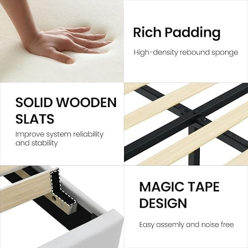 REVOMINCA Full Bed Frame with Headboard, Faux Leather Upholstered Platform Bed Frame, Pink Bed Frame Full Size, Wooden Slat Support, No Box Spring Needed, Pink thumbnail 7