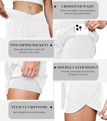 FireSwan Crossover Athletic Shorts for Women 2 in 1 Flowy Running Shorts with Pockets Spandex Butterfly Workout Tennis Skorts thumbnail 3
