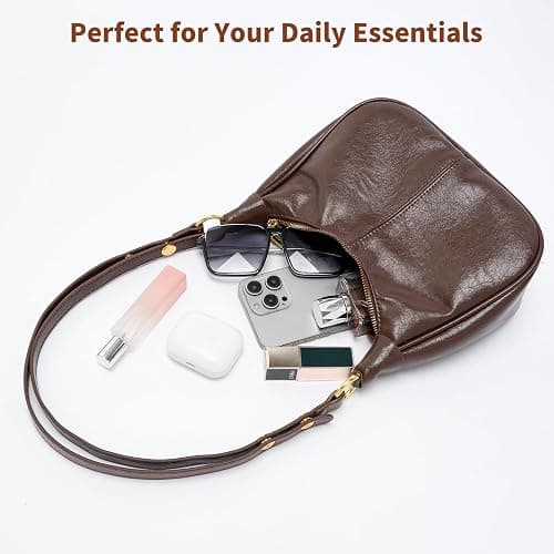 Small Hobo Purse for Women, Cute Retro Crescent Shoulder Bag with Zipper | Soft Vegan Leather with an adjustable strap, roomy interior, and zip pocket for daily essentials thumbnail 7