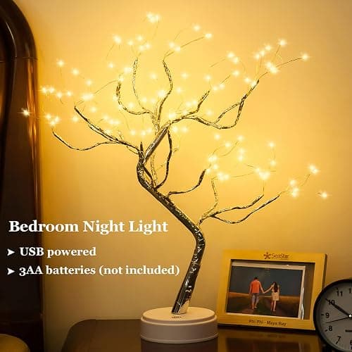 PXBNIUYA 108 LED Sparkly Fairy Tree Lamp, Warm White, Remote Control, USB/Battery, 8 Modes, DIY Bonsai Decor, Festival Decoration Light thumbnail 5
