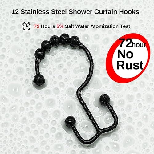 Black Shower Rod with 12 Hooks, 43-72 Inches, Rust Resistance, Adjustable Tension Rod with Durable Spring, No Drilling - Use For Bathroom, Bedroom, Home, Matte Black thumbnail 4