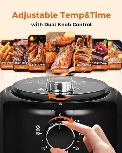 Bear Small Air Fryer 2.1 QT, Mini Airfryer Adjustable Time&Temp Control, Compact Size Space Saving for 1-2 People Quick Healthy Meals Snack in Minutes with Nonstick Basket thumbnail 3