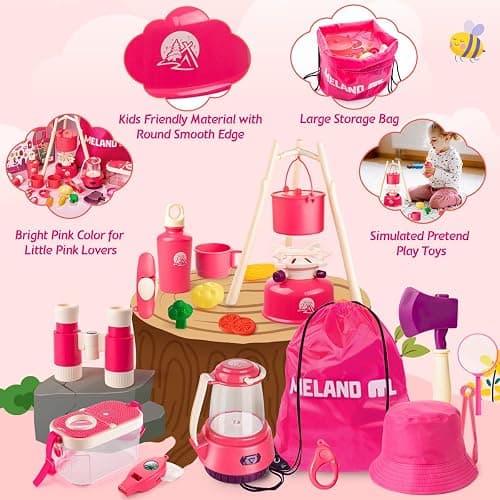 Meland Kids Camping Set for Girls - Camping Tent Toys for Girls Indoor Outdoor Pretend Play, Christmas Birthday Gift Idea for Toddler Girl Age 3,4,5,6 Year Old thumbnail 4