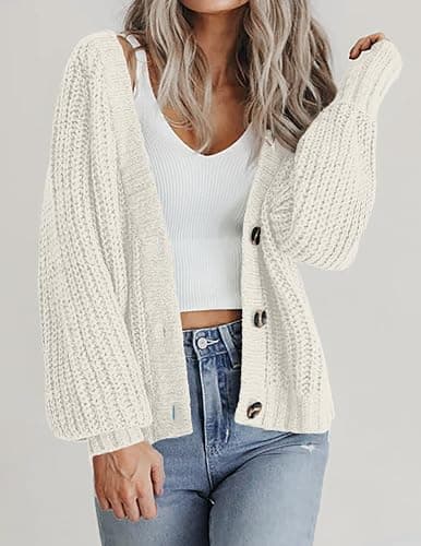 Zeagoo Women's 2025 Fall Chunky Knit Cardigans Open Front Long Sleeve V Neck Button Loose Cardigan Sweaters thumbnail 3