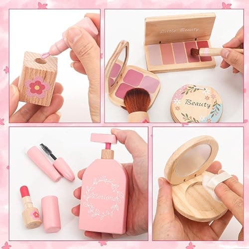 Wooden Makeup Toy Set for Girls Pretend Play Makeup Kit for Toddlers 3-5 with Bag, Birthday Gifts for Girls Toys Kids Aged 3 4 5 6 7 8 thumbnail 5