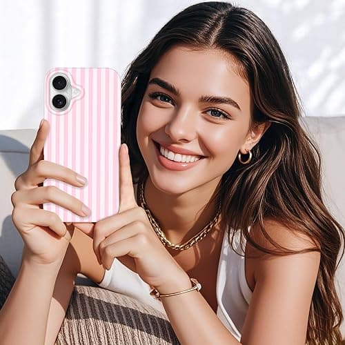 Anuck for iPhone 17 Case Cute Striped Phone Case Girly Aesthetic Vertical Stripe Pattern Design for Women Girls, Soft TPU Shockproof Rubber Bumper Protective Cover for iPhone 17 6.3" - Pink White thumbnail 5