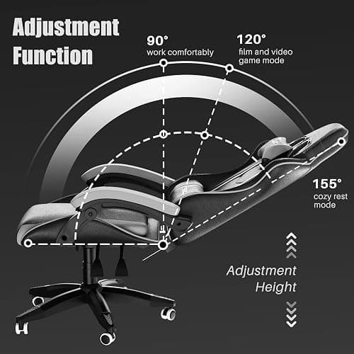 bigzzia Ergonomic Gaming Chair - Gamer Chairs with Lumbar Cushion + Headrest, Height-Adjustable Office & Computer Chair for Adults (without footrest, White) thumbnail 8