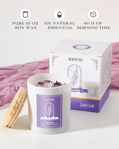 AOOVOO Lavender Scented Candles for Women - Aromatherapy Candle with Crystals Inside, 10oz Soy Candles for Home Scented, Birthday Gifts Christmas Candle for Women Mom thumbnail 3