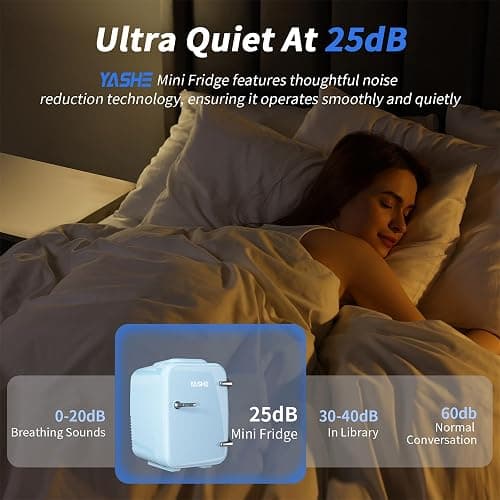 YASHE Mini Fridge, 4 Liter/6 Can Mini Makeup Fridge, 110V AC/ 12V DC Portable Thermoelectric Cooler&Warmer for Skincare, Drink, Cosmetic, Medicine, Small fridge for Bedroom, Office, Dorm, Car, Blue thumbnail 5