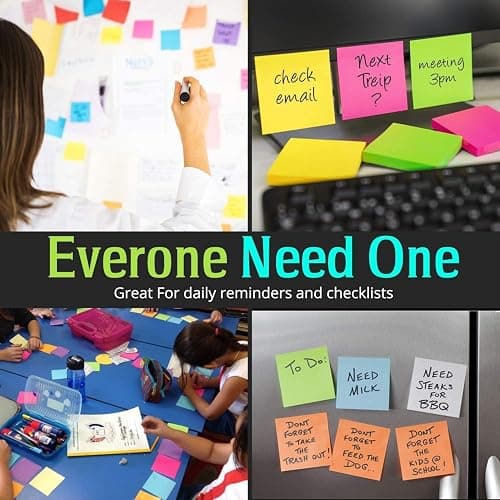 (24 Pads) Sticky Notes 3x3 in 100 Sheets/Pad, Self-Sticky Note Pads, 6 Bright Colors Super Sticky Pads - Easy to Post for School, Office Supplies, Desk Accessories thumbnail 6