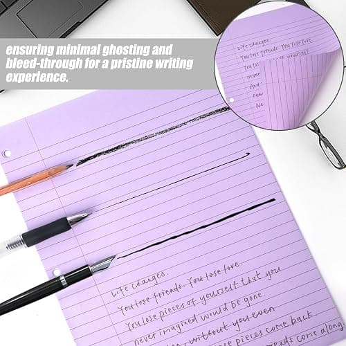 HIBOX Purple Loose Leaf Paper, 100 Sheets 8"x10.5" Colored Notebook Paper, 3-Hole Punched for 3-Ring Binders Notebook, School & College, Fights Ink Bleed, Office Planners thumbnail 4