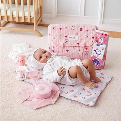 BABESIDE 10 Pcs Reborn Doll Accessories Set for 17-22 Inch Dolls, Feeding and Care Set, Including Diaper Bag, 2 Diapers, Great for Children's Pretend Play (Dolls not Included) thumbnail 2