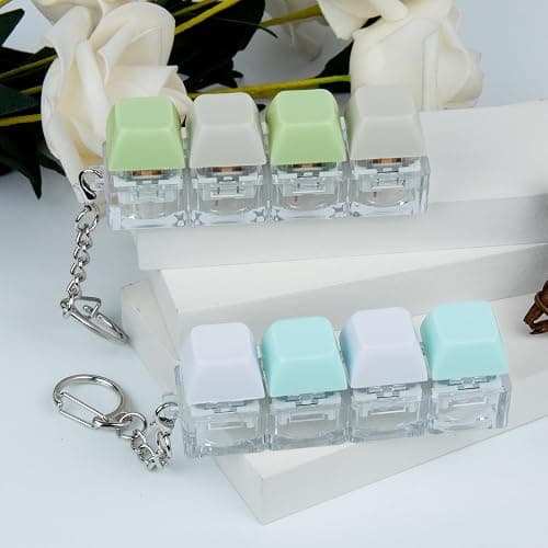 2 PCS 4-in-1 Keyboard Fidget Toy Keychain, Finger Clicky Button Toy Stress Relief Keychain with Swappable Keycaps, Mini Mechanical Key Fidget for Office Desk Focus Gifts (Green Blue White) thumbnail 2