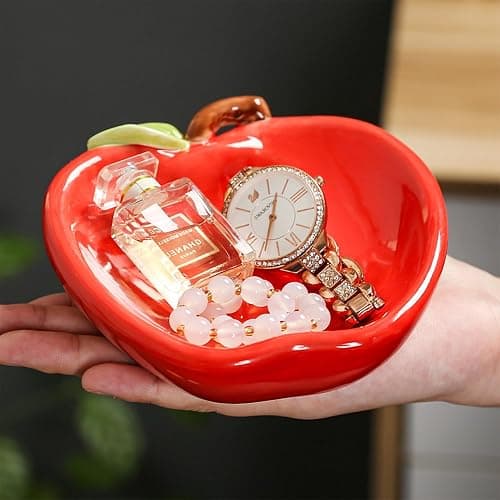 Yzikema Ceramic Jewelry Dish,Apple Shaped Trinket Storage Tray Coffee Table Room Apartment Bathroom Dresser Decor thumbnail 2